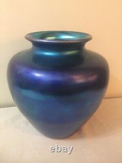 Steuben Art Glass Large Vase Blue Aurene