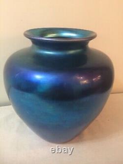 Steuben Art Glass Large Vase Blue Aurene