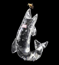 Steuben Art Glass Trout, 18K Gold Fly Statuette By James Houston #1022 Signed