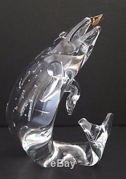Steuben Art Glass Trout With 18K Gold Fly Figurine By James Houston #1022 Signed