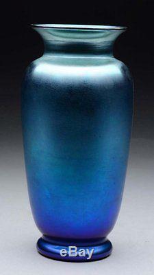Steuben Blue Aurene Art Glass Vase 10 Iridescent Signed Carder and Aurene