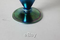 Steuben Blue Aurene Art Glass Vase Iridescent 8 Fluted Edge
