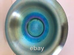 Steuben Blue Aurene Center Art Glass Dish Bowl