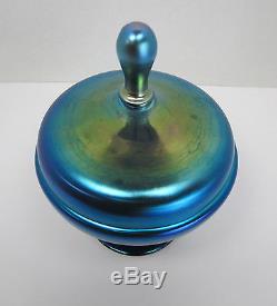 Steuben Blue Aurene Covered Dish 3155