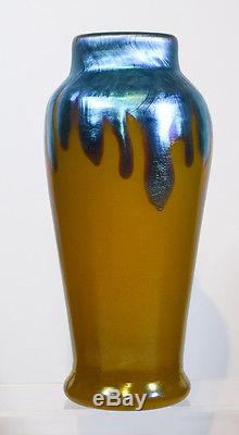 Steuben Blue Aurene and Yellow Jade Art Glass Vase