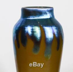 Steuben Blue Aurene and Yellow Jade Art Glass Vase