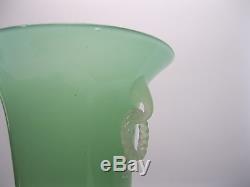 Steuben Carder Glass Vase Green Jade & Alabaster Open Ring Handled 2909