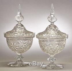 Steuben Cut Glass Urns Frederick Carder Era Early 1900's Clear Moonlight Pattern
