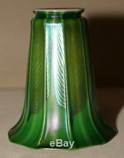 Steuben Decorated GREEN AURENE Shade with Platinum Pulled Feathers LOOK