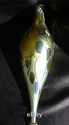 Steuben Gold Aurene Millefiori Tall Slender Vase in Silver Cherubs Holder