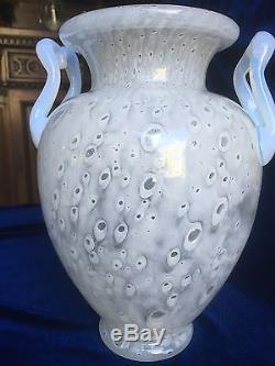 Steuben White Cluthra Amphora Vase with Opaque Handles Vintage Frederick Carder
