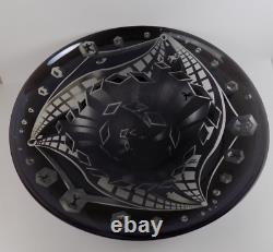 Steve Tobin Art Glass Manhattan Series Bowl Black Carved Glass 18.75 Across