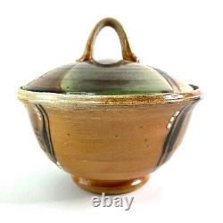 Studio Pottery Covered Bowl with Handle Signed Stamped Functional Art Glazed 8.5