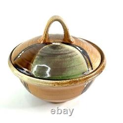 Studio Pottery Covered Bowl with Handle Signed Stamped Functional Art Glazed 8.5