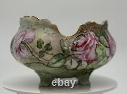 Stunning Antique Hand-Painted Porcelain Footed Bowl by C. Sharp White