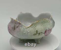 Stunning Antique Hand-Painted Porcelain Footed Bowl by C. Sharp White