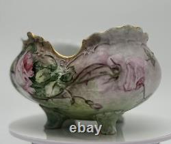 Stunning Antique Hand-Painted Porcelain Footed Bowl by C. Sharp White