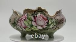 Stunning Antique Hand-Painted Porcelain Footed Bowl by C. Sharp White