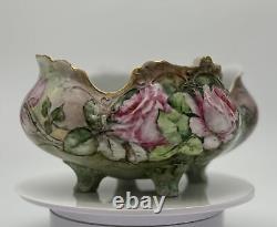 Stunning Antique Hand-Painted Porcelain Footed Bowl by C. Sharp White