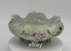 Stunning Antique Hand-Painted Porcelain Footed Bowl by C. Sharp White