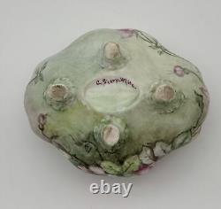 Stunning Antique Hand-Painted Porcelain Footed Bowl by C. Sharp White