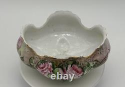 Stunning Antique Hand-Painted Porcelain Footed Bowl by C. Sharp White