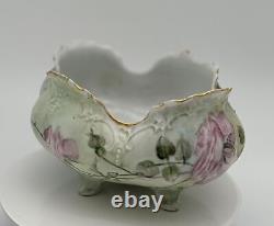 Stunning Antique Hand-Painted Porcelain Footed Bowl by C. Sharp White