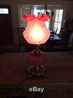 Stunning Fenton /LG Wright Daisy & Fern Cranberry Satin Glass Lamp