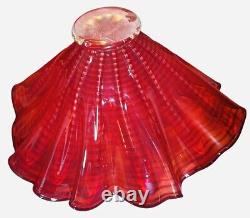 Stunning Red Amber Ruffle Hand Blown Art Glass Bowl. Signed