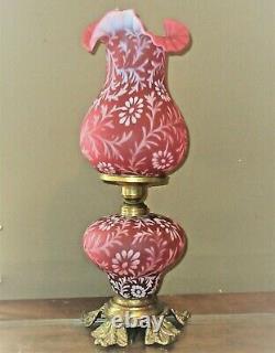 Stunning Vintage Fenton Cranberry Opalescent Fern & Daisy 22 Lamp