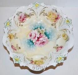 Stunning Vintage Rs Prussia Porcelain Unmarked Pink & Yellow Roses 9 1/4 Bowl