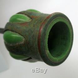 TALL Antique TIFFANY STUDIOS Candlestick BRONZE Green Glass NOUVEAU Arrts Crafts