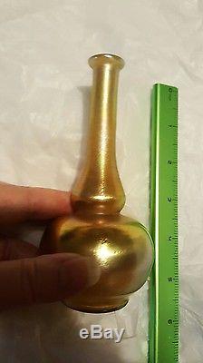 TIFFANY Favrile Glass Vase Original SIGNED Louis Comfort Gold Antique Beautifu