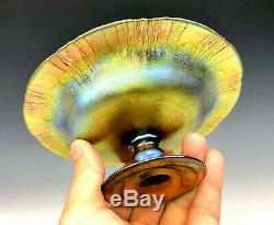 TIFFANY STUDIOS New York Intaglio Cut Gold Favrile Onionskin Glass Tazza c. 1910