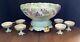 T & V Limoges France 14 Punch Bowl Stand And 6 Footed Punch cups