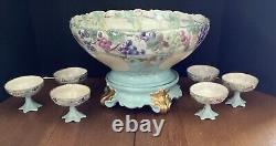 T & V Limoges France 14 Punch Bowl Stand And 6 Footed Punch cups