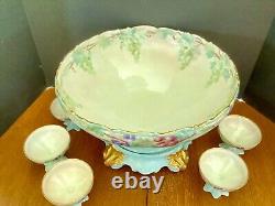 T & V Limoges France 14 Punch Bowl Stand And 6 Footed Punch cups