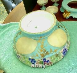 T & V Limoges France 14 Punch Bowl Stand And 6 Footed Punch cups