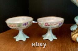 T & V Limoges France 14 Punch Bowl Stand And 6 Footed Punch cups