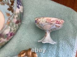 T & V Limoges France 14 Punch Bowl Stand And 6 Footed Punch cups