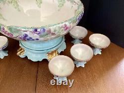 T & V Limoges France 14 Punch Bowl Stand And 6 Footed Punch cups