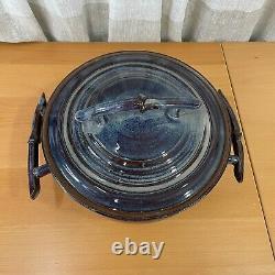 Tableware Blue Glazed Lidded Baking Dish L. Deaton Clay Pottery Artist Signed