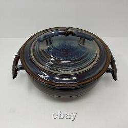 Tableware Blue Glazed Lidded Baking Dish L. Deaton Clay Pottery Artist Signed