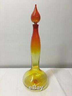 Tall Amberina Blenko Art Glass Genie Decanter designed by W Husted. Mid Century