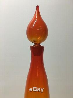 Tall Amberina Blenko Art Glass Genie Decanter designed by W Husted. Mid Century