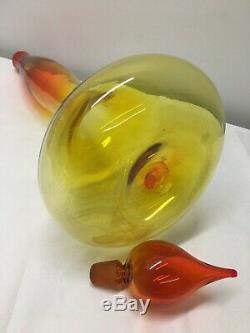 Tall Amberina Blenko Art Glass Genie Decanter designed by W Husted. Mid Century