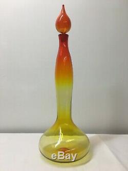 Tall Amberina Blenko Art Glass Genie Decanter designed by W Husted. Mid Century