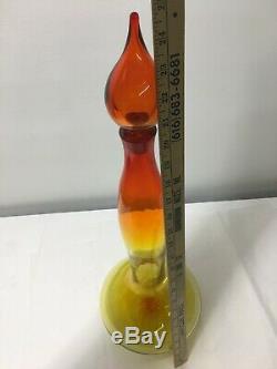 Tall Amberina Blenko Art Glass Genie Decanter designed by W Husted. Mid Century