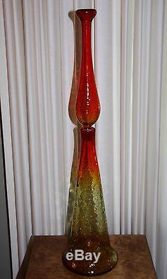 Tall BLENKO Art Glass Decanter Bottle 29 Tall Crackle Design