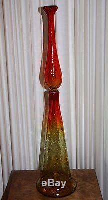 Tall BLENKO Art Glass Decanter Bottle 29 Tall Crackle Design